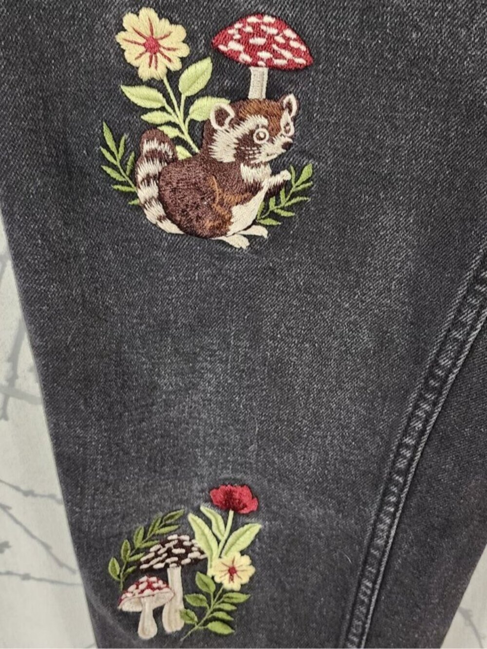 Hot Topic Mushroom Forest Creature Embroidered High Rise Mom Jeans - Picture 3 of 10